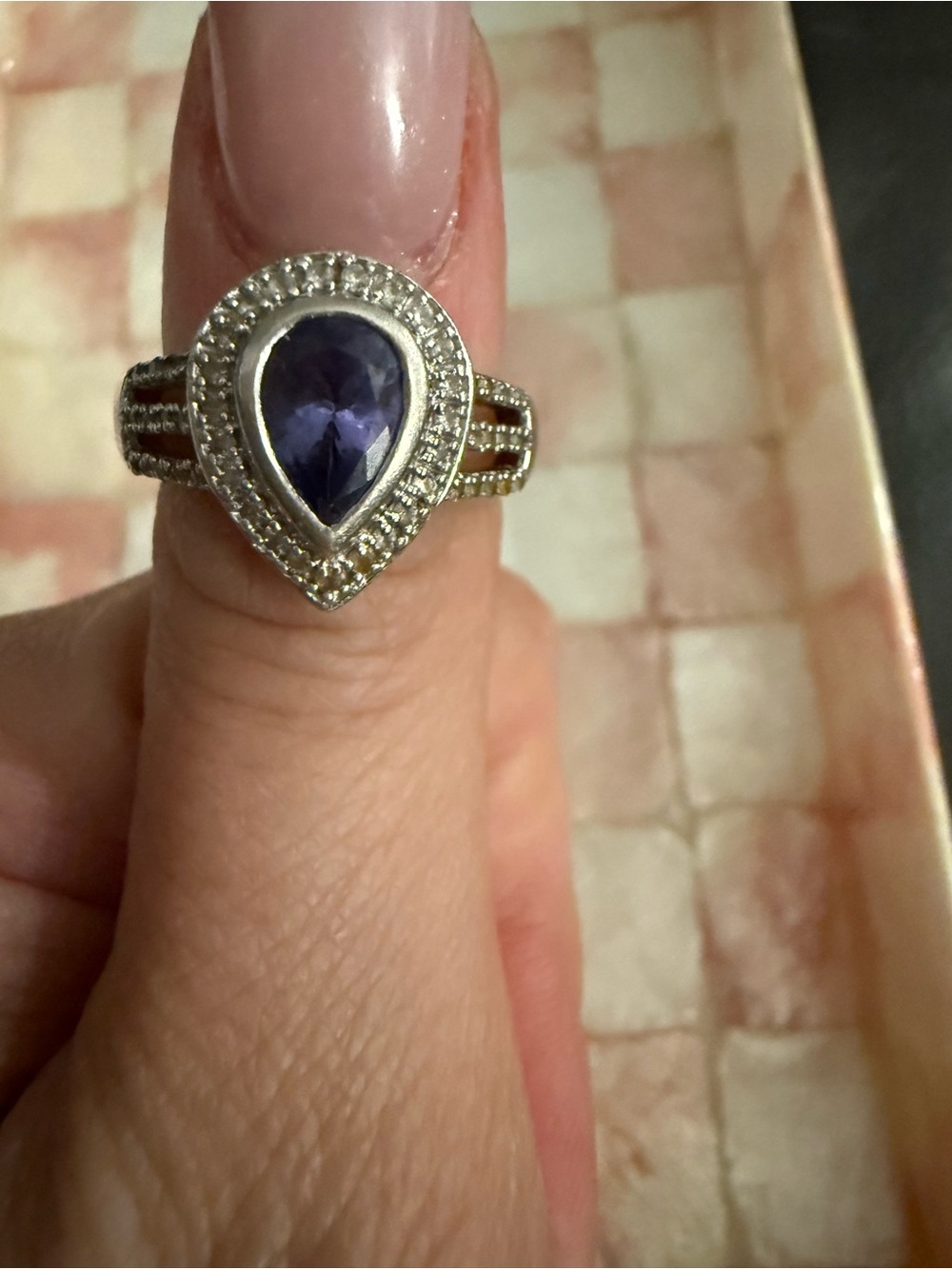Sterling Silver Teardrop Purple Stone Ring